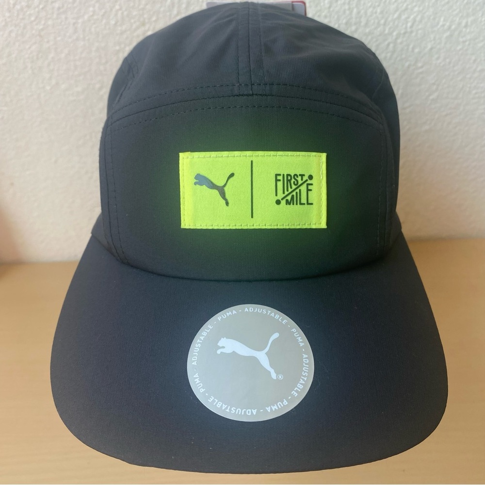 Puma x First Mile 5-Panel Hat OS Adjustable Bungee Cord Running Curved Visor